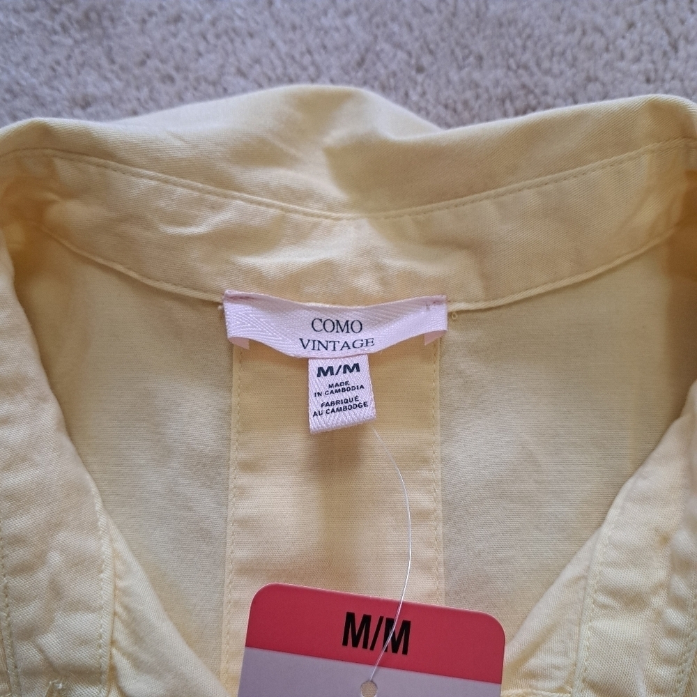 NWT Como Vintage Short Sleeved Yellow Blouse Medium Women's Button Up Shirt - Picture 13 of 15